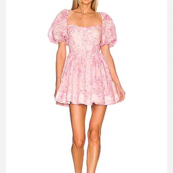 Bardot Revolve Pink Floral Kiah Corset Mini Dress Womens M Coquette Romantic - Picture 1 of 16